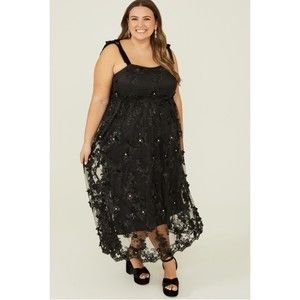 Arula Lexis Floral Black Sequin Maxi Dress NWT SZ B 2X